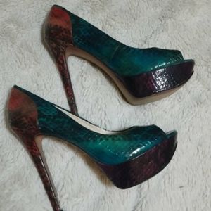 Snakeskin platform heels